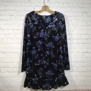 Wild Fable Black Velvet Dress Floral Long Sleeve Womans Medium V Neck Witchy